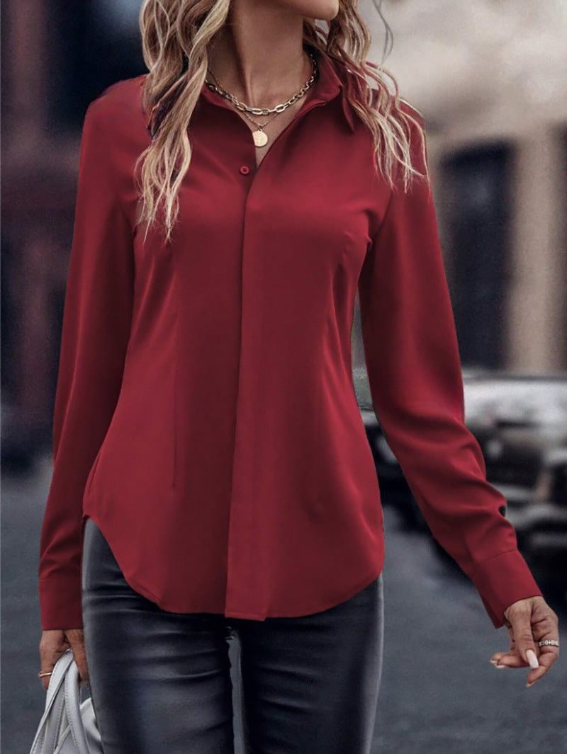 Blouse en Satin avec Col Classique pour Femme - View 15