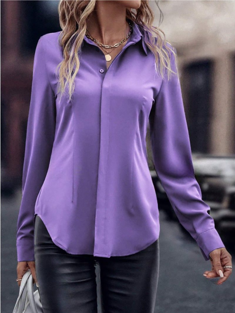 Blouse en Satin avec Col Classique pour Femme - View 16