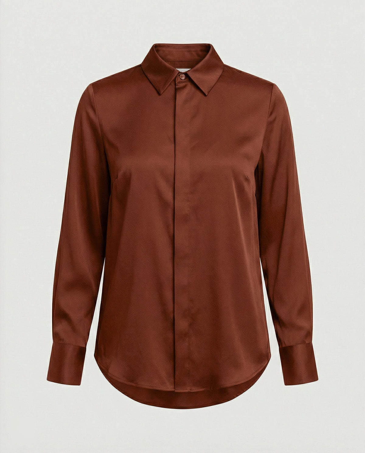 Blouse en Satin avec Col Classique pour Femme - Marron foncé