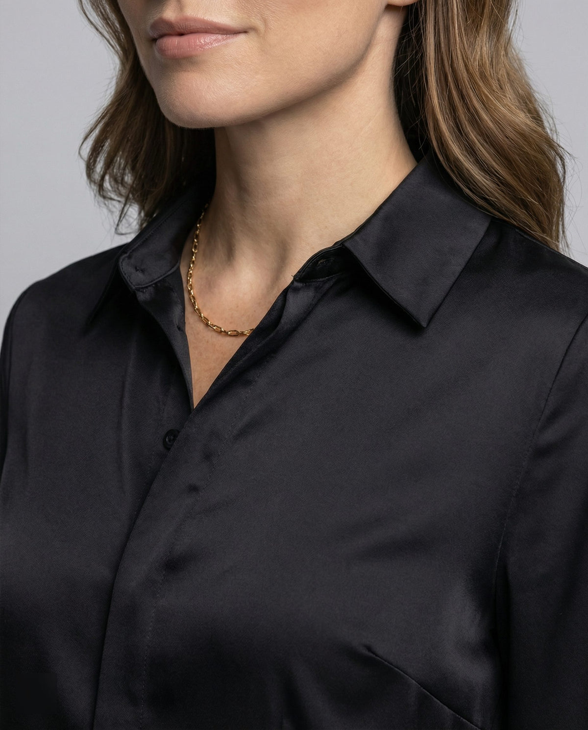 Blouse en Satin avec Col Classique pour Femme - View 4