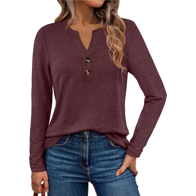 Blouse à Manches Longues avec Détails Boutons pour Femme - Rouge bordeaux