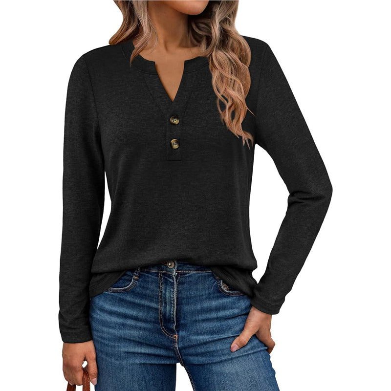 Blouse à Manches Longues avec Détails Boutons pour Femme - Noir