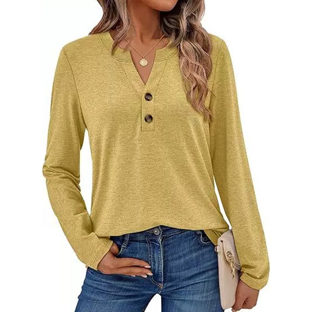 Blouse à Manches Longues avec Détails Boutons pour Femme - Jaune