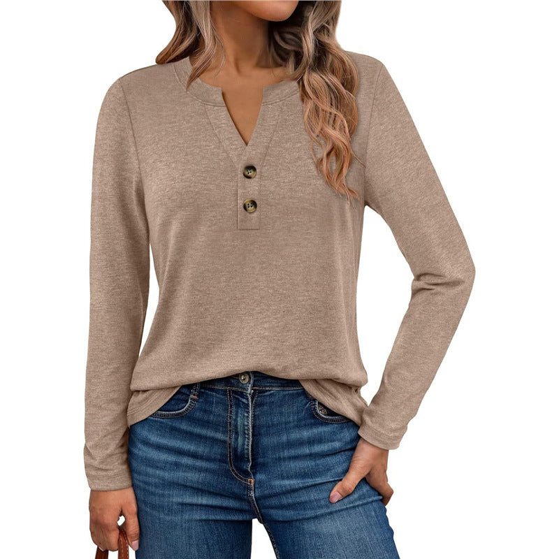Blouse à Manches Longues avec Détails Boutons pour Femme - Khaki