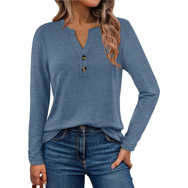 Blouse à Manches Longues avec Détails Boutons pour Femme - Bleu clair