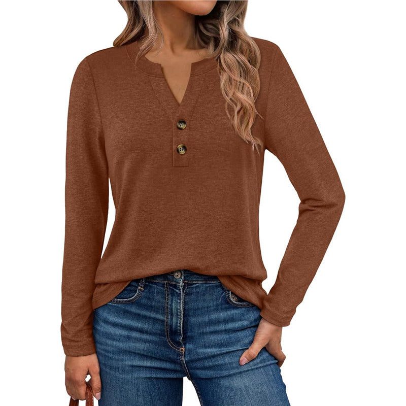 Blouse à Manches Longues avec Détails Boutons pour Femme - Marron