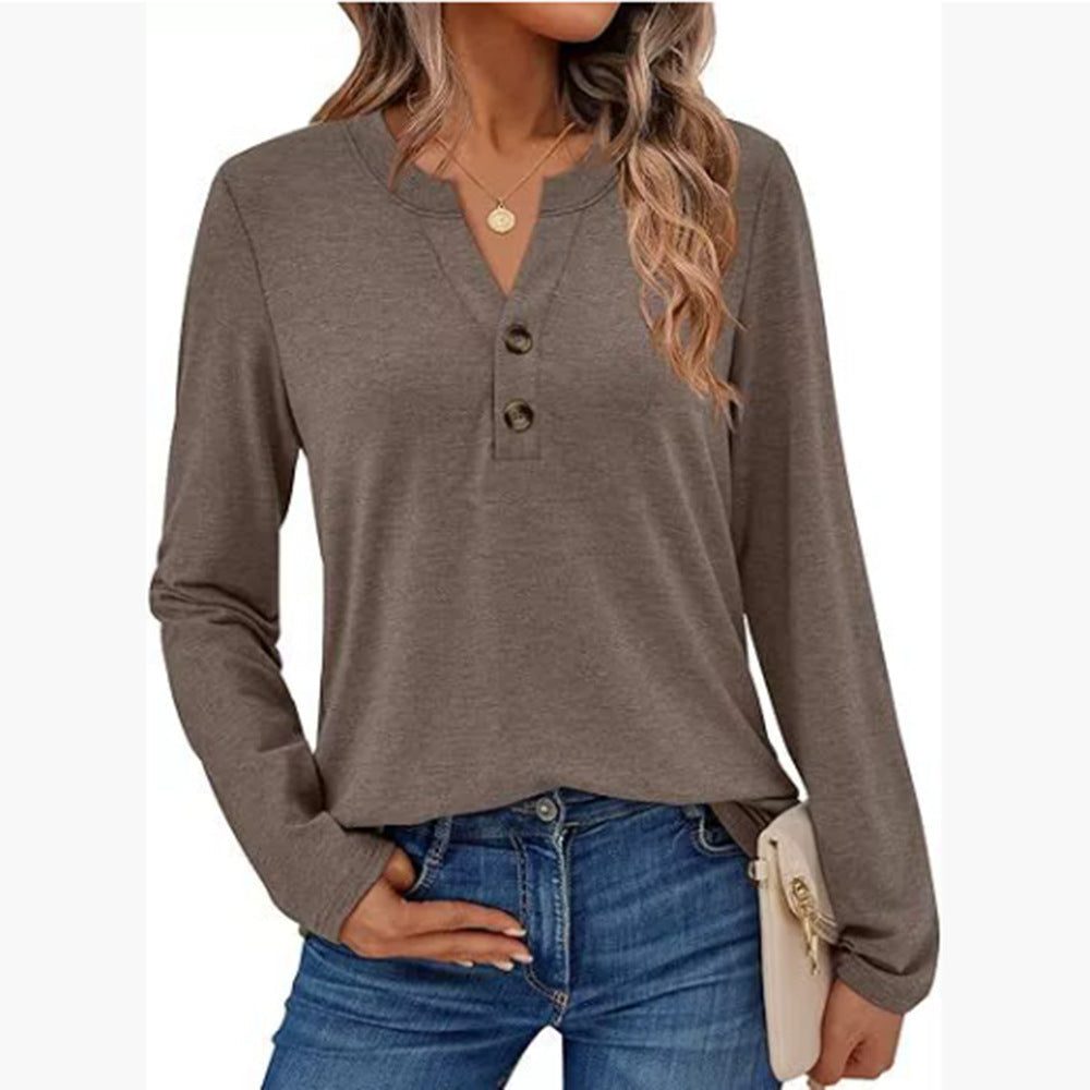 Blouse à Manches Longues avec Détails Boutons pour Femme - Gris café