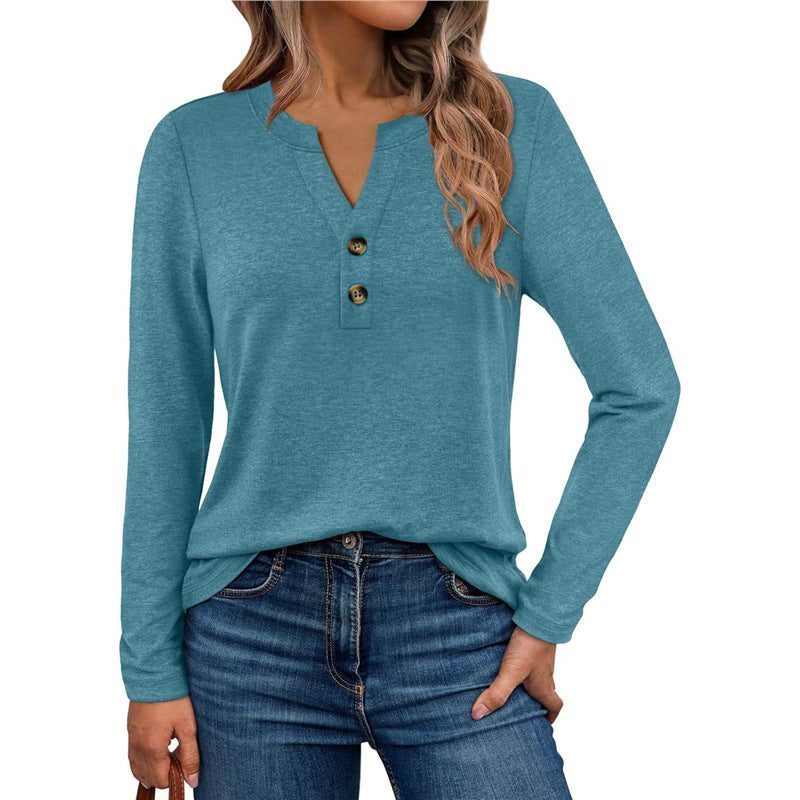 Blouse à Manches Longues avec Détails Boutons pour Femme - Bleu-vert