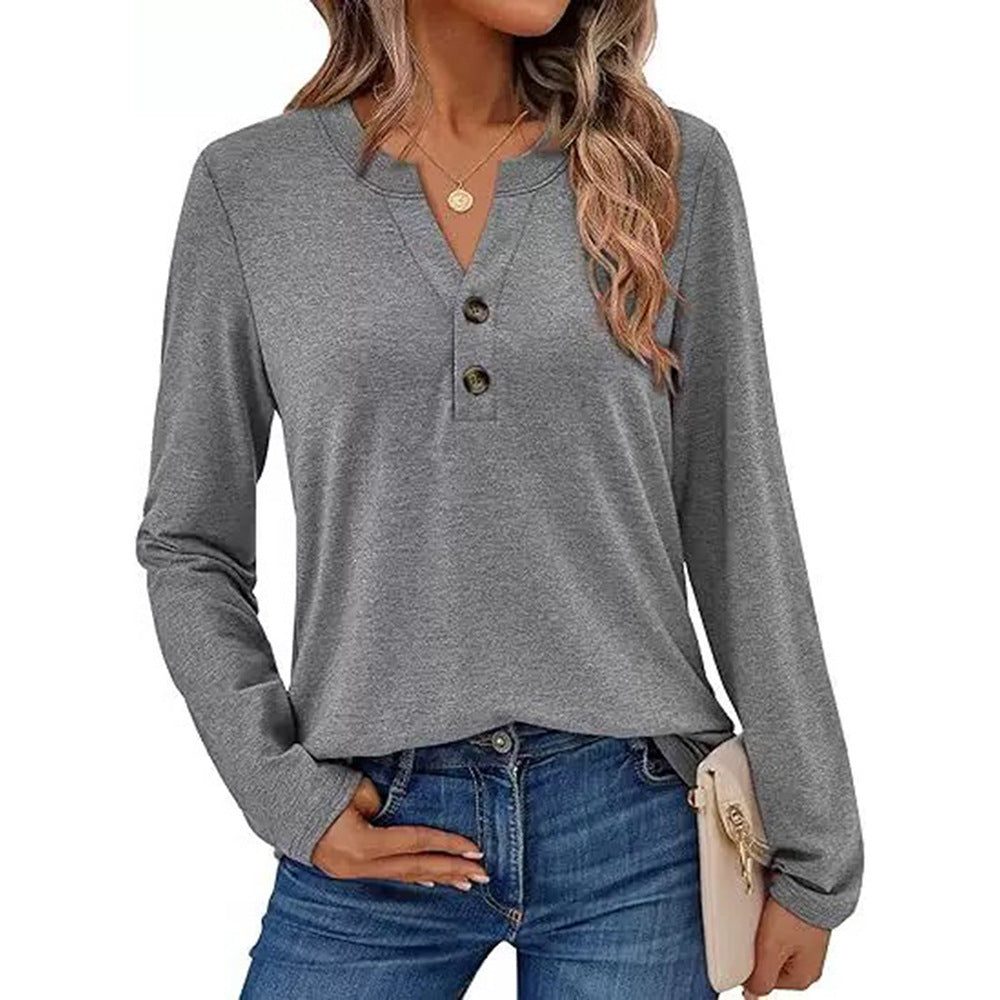 Blouse à Manches Longues avec Détails Boutons pour Femme - Gris