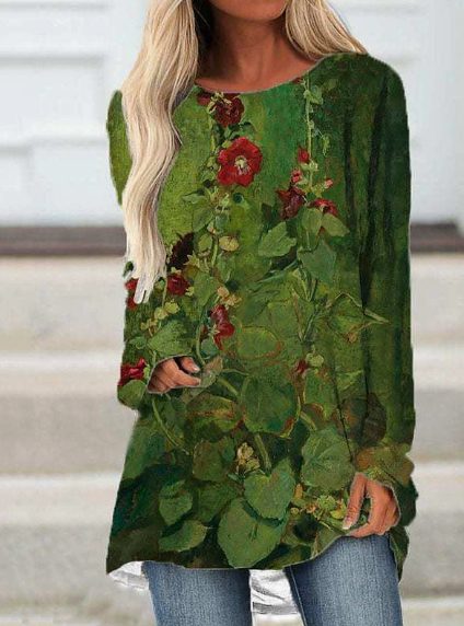 Blouse à Manches Longues Imprimé Floral pour Femme