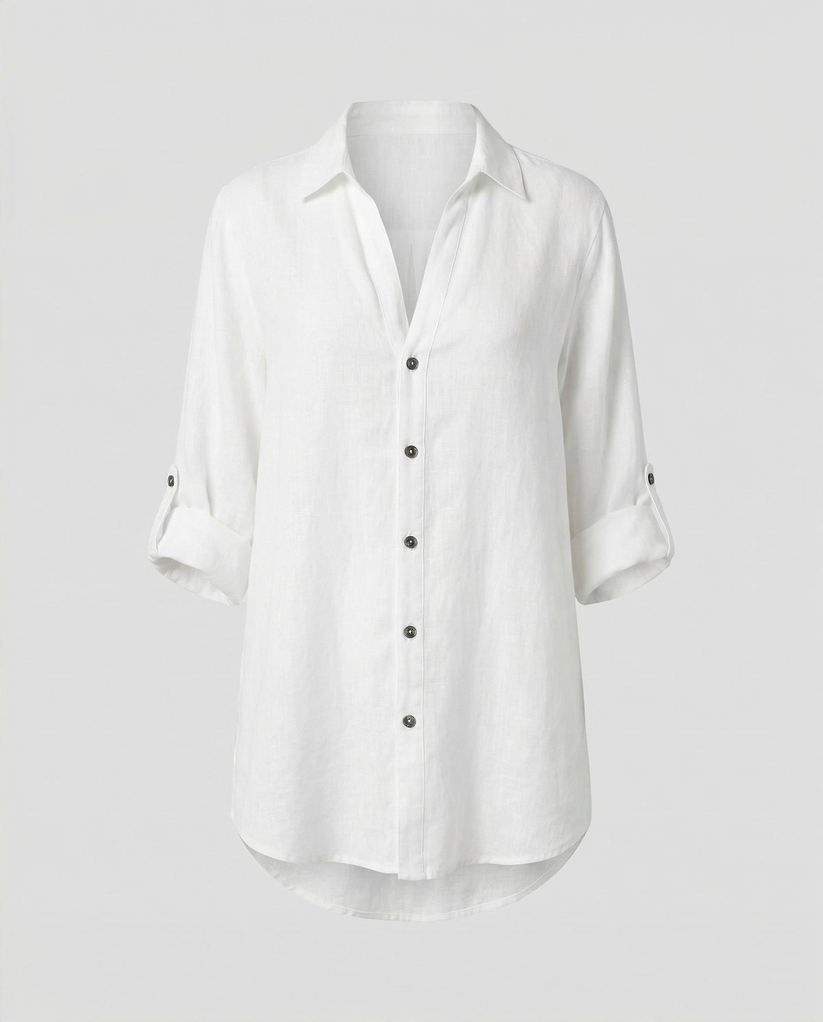 Blouse Oversize en Lin à Manches Longues pour Femme - Blanc