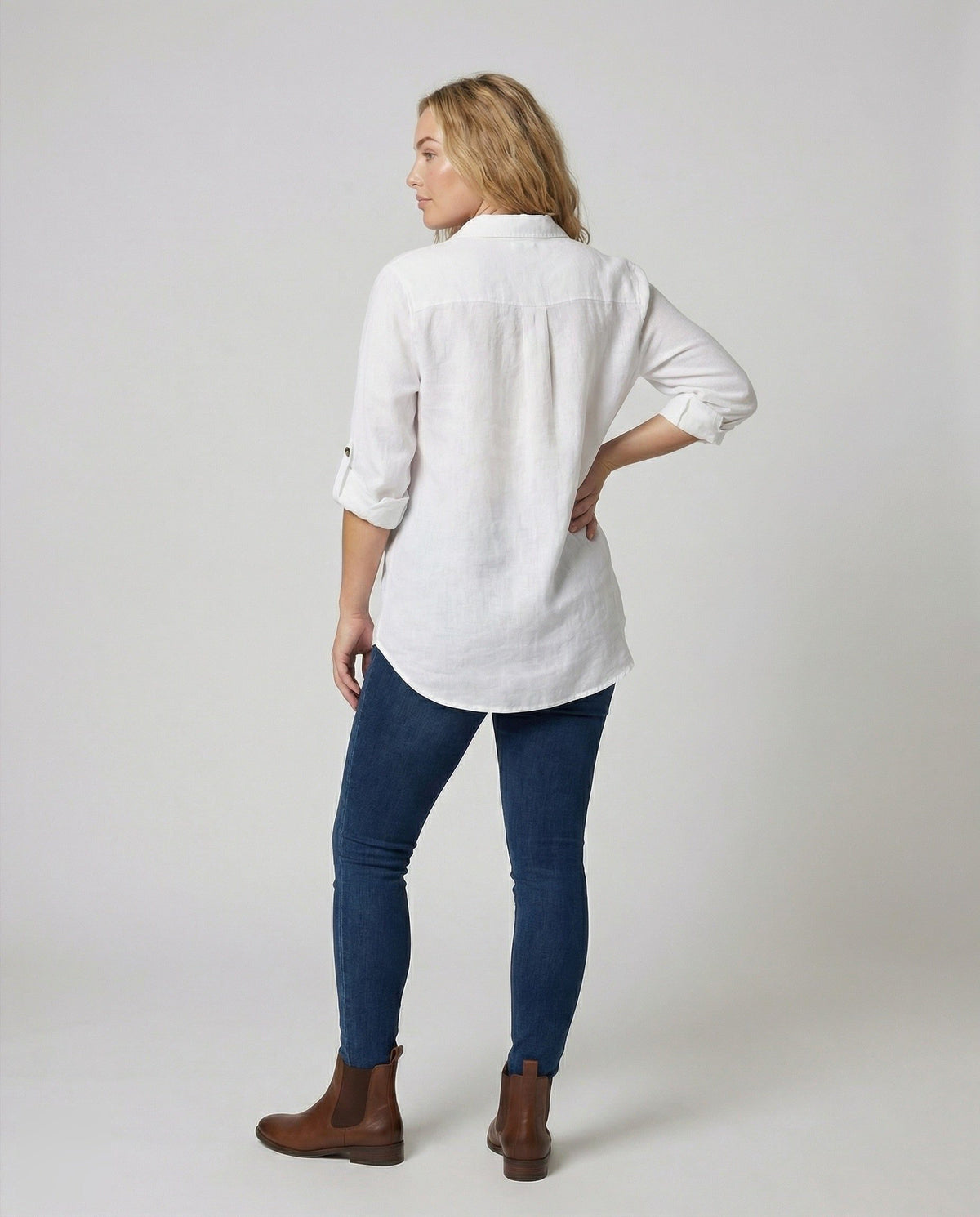 Blouse Oversize en Lin à Manches Longues pour Femme - View 4