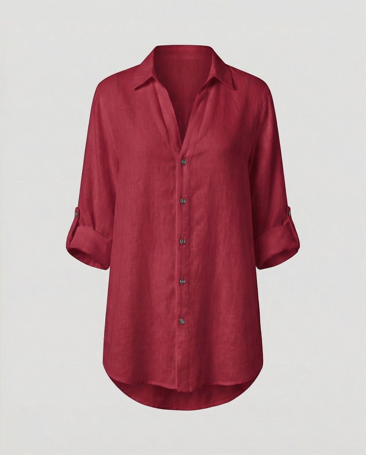 Blouse Oversize en Lin à Manches Longues pour Femme - Rouge