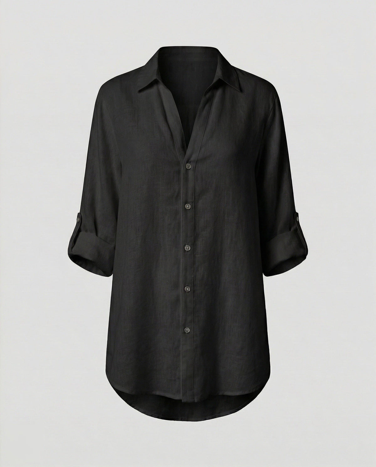 Blouse Oversize en Lin à Manches Longues pour Femme - Noir
