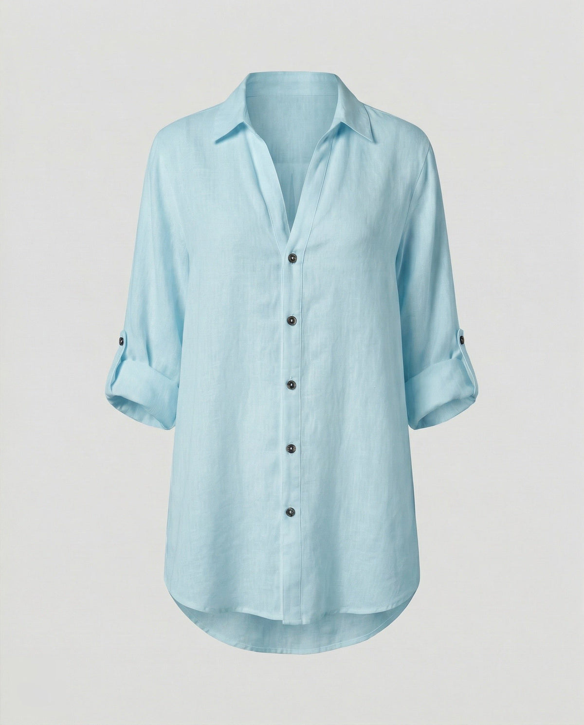 Blouse Oversize en Lin à Manches Longues pour Femme - Turquoise