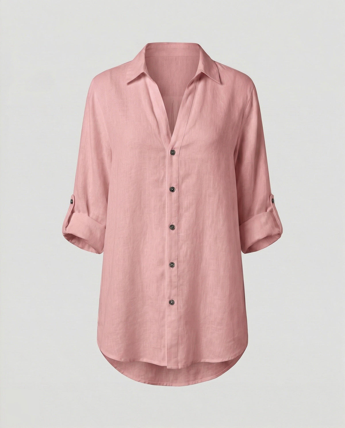 Blouse Oversize en Lin à Manches Longues pour Femme - Rose