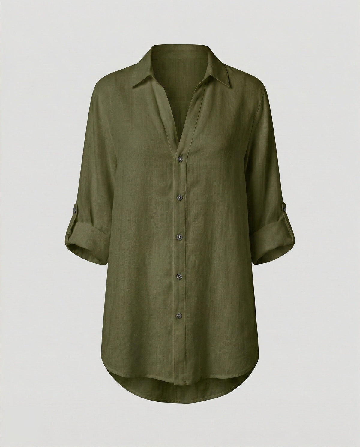 Blouse Oversize en Lin à Manches Longues pour Femme - Vert olive