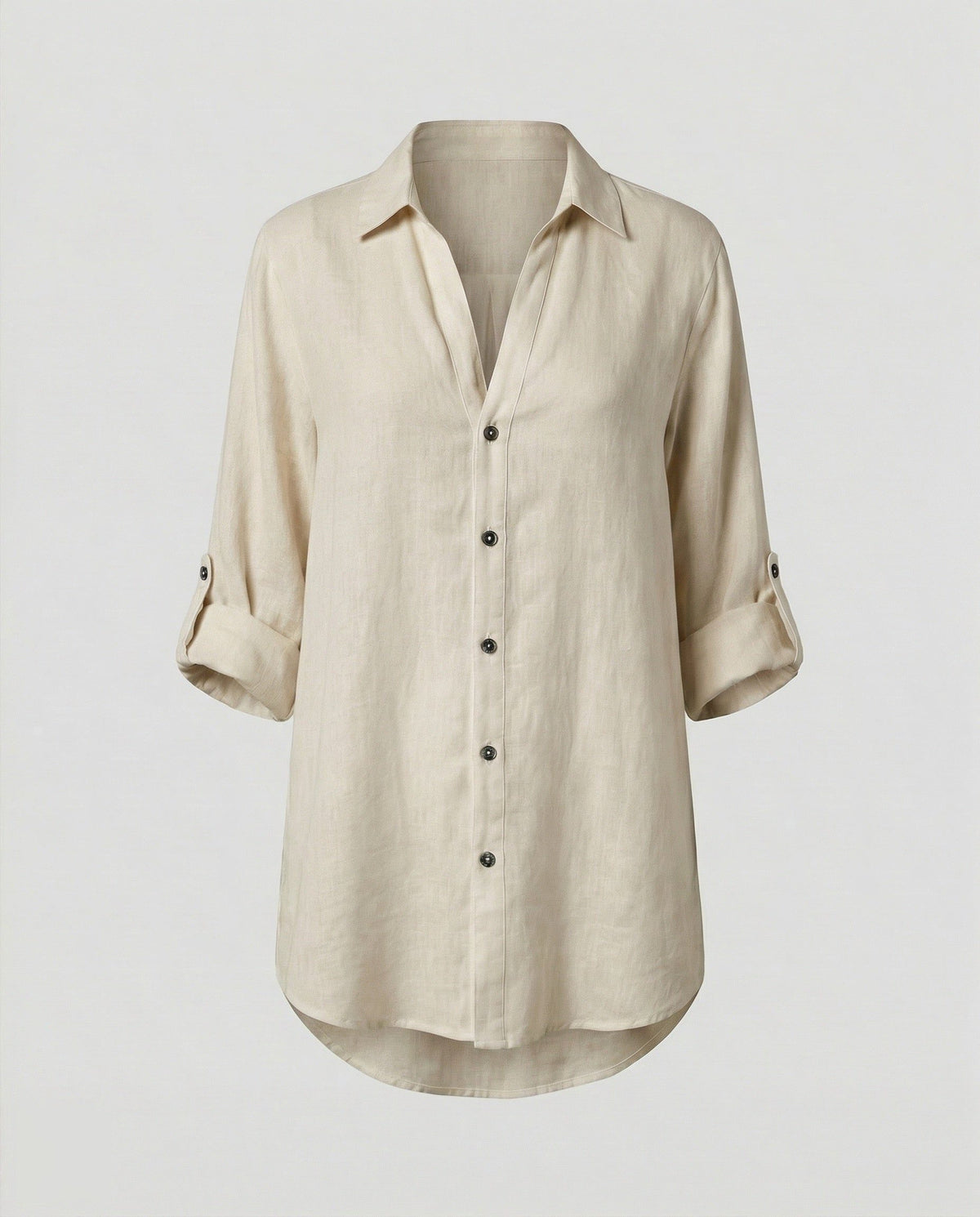 Blouse Oversize en Lin à Manches Longues pour Femme - Gris