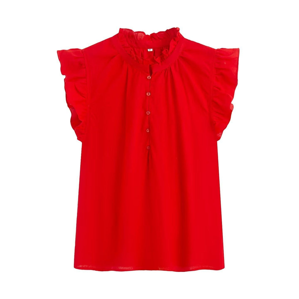 Blouse à Volants avec Boutonnage pour Femme - Rouge