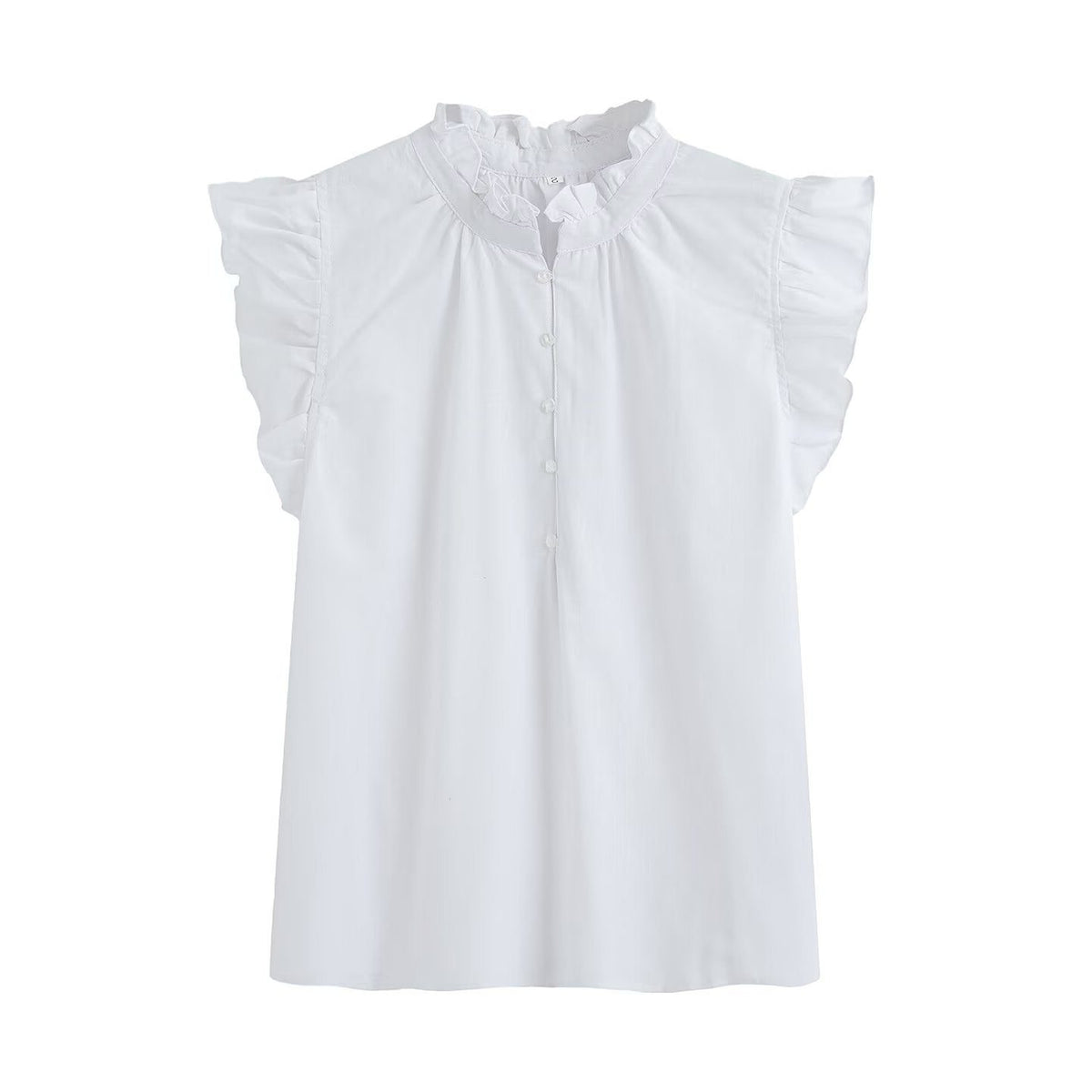 Blouse à Volants avec Boutonnage pour Femme - Blanc