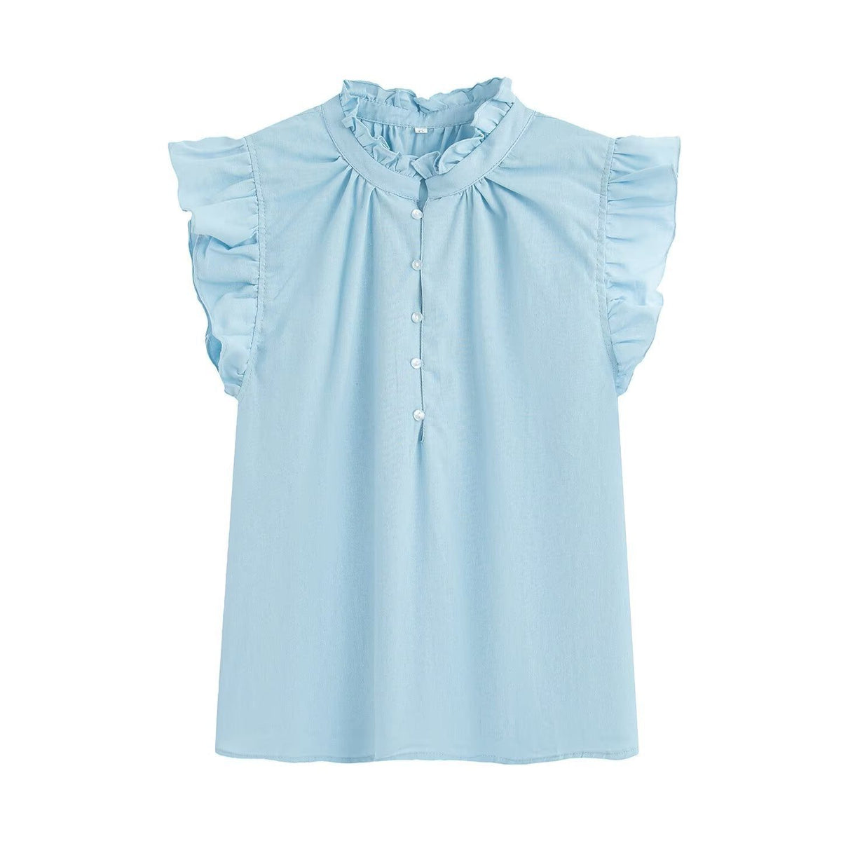 Blouse à Volants avec Boutonnage pour Femme - Bleu clair