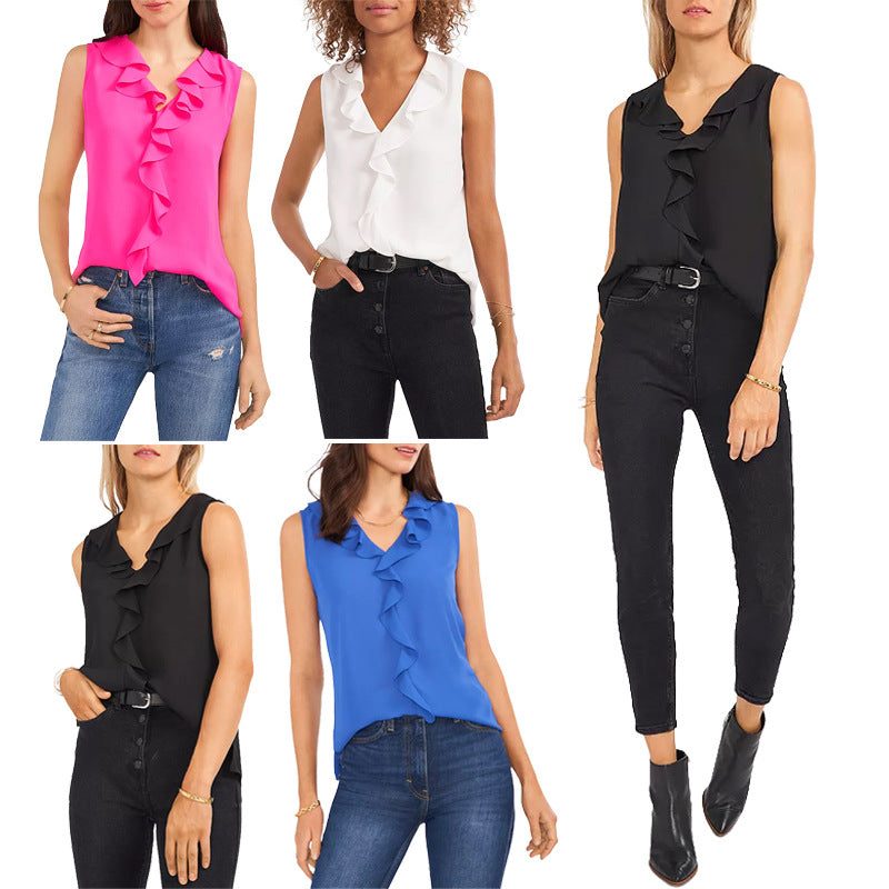 Blouse à Volants sans Manches pour Femme