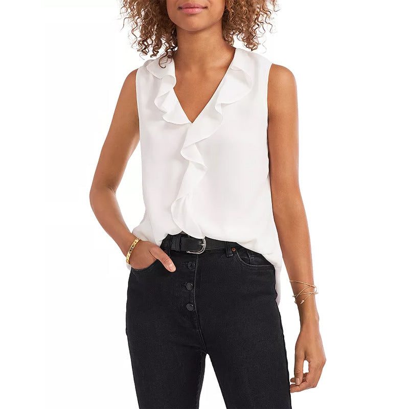 Blouse à Volants sans Manches pour Femme - Blanc