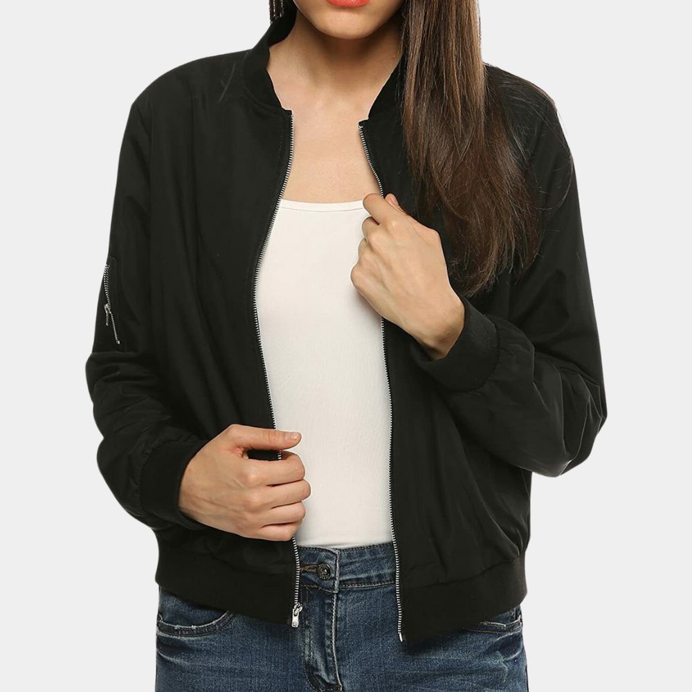 Blouson à Zip-Up Coupe Courte pour Femme - Noir