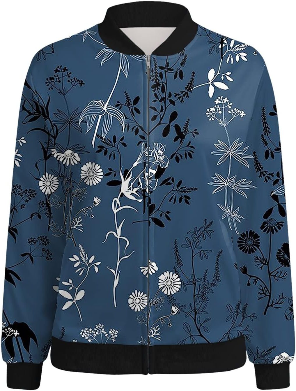 Bomber à Fleurs avec Fermeture Éclair pour Femme