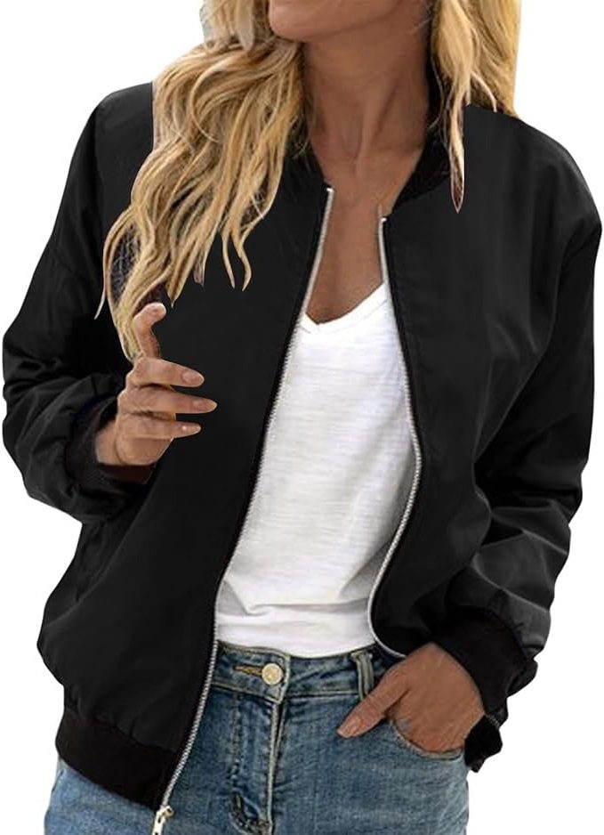 Bomber à Fleurs avec Fermeture Éclair pour Femme - 5-Noir