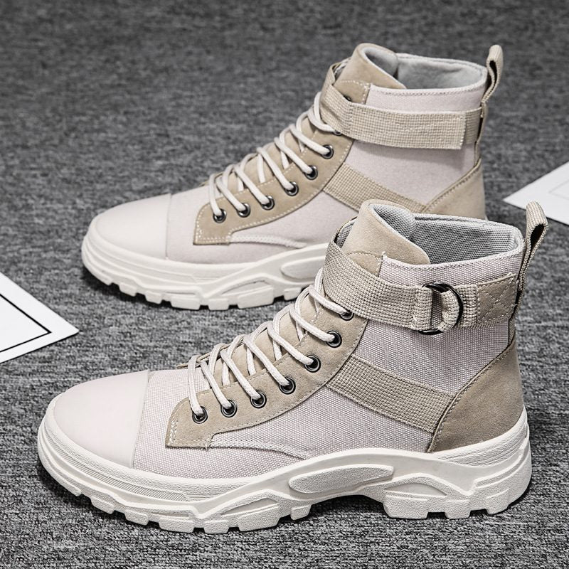 Bottes de Motard Lacées avec Bride Ajustable pour Homme - Khaki