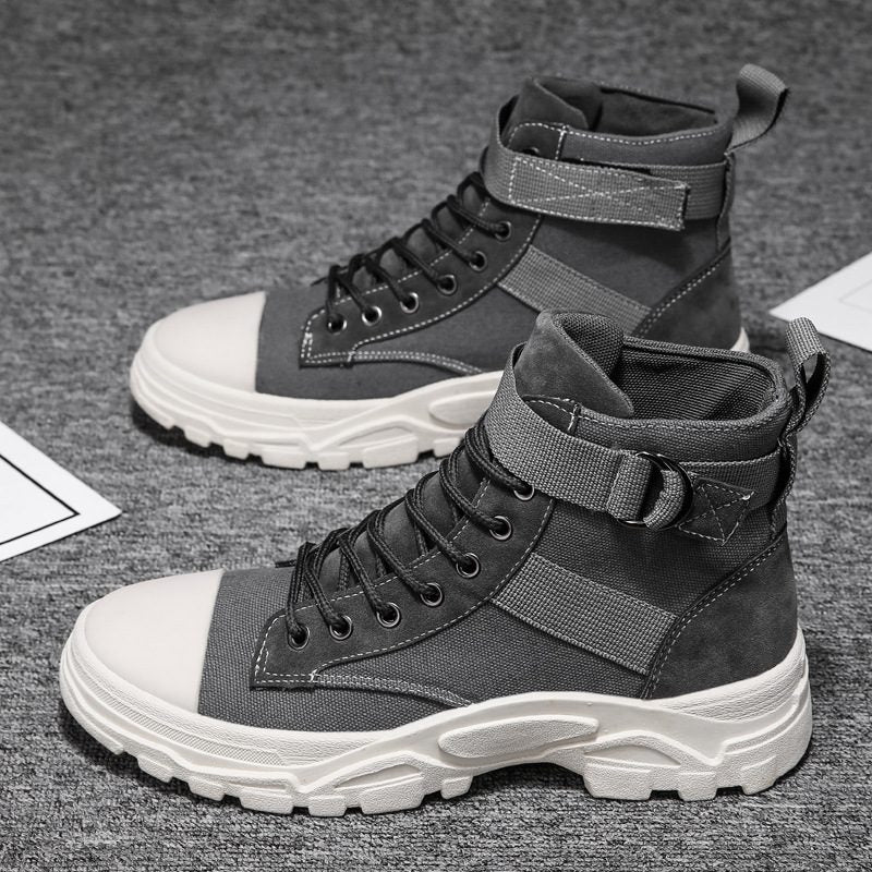 Bottes de Motard Lacées avec Bride Ajustable pour Homme