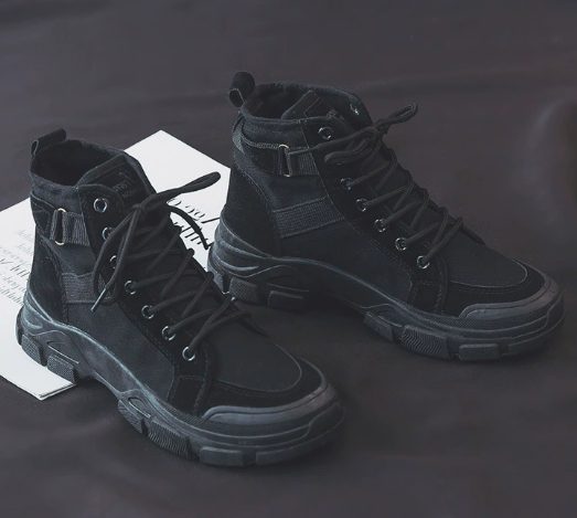 Bottes de Motard Lacées avec Bride Ajustable pour Homme - Noir