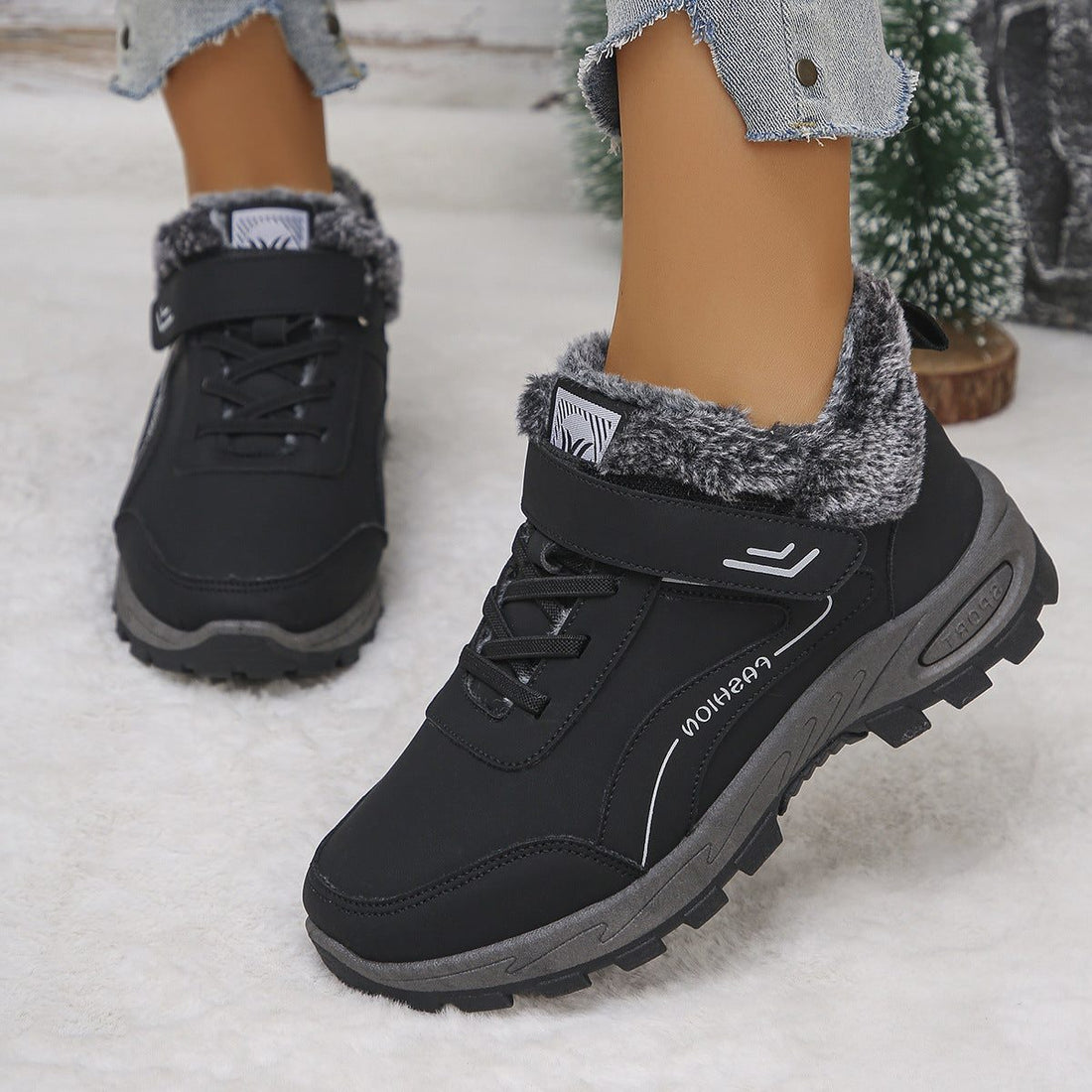 Bottes de Randonnée Doublure Polaire avec Semelle Antidérapante pour Femme