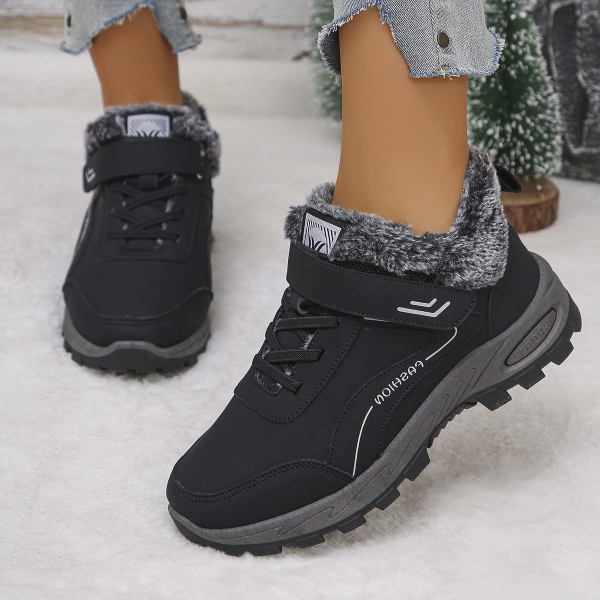 Bottes de Randonnée Doublure Polaire avec Semelle Antidérapante pour Femme
