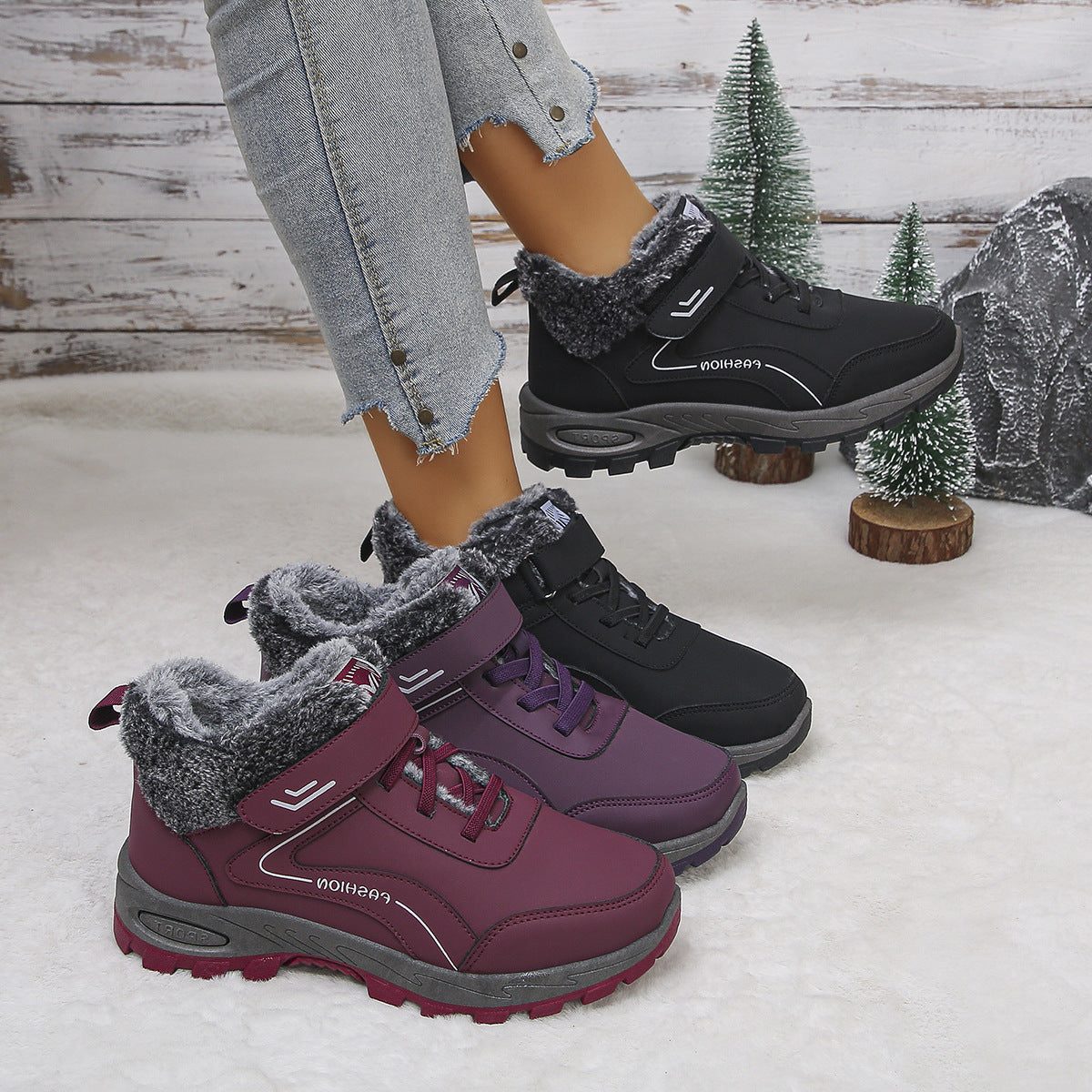 Bottes de Randonnée Doublure Polaire avec Semelle Antidérapante pour Femme - View 2