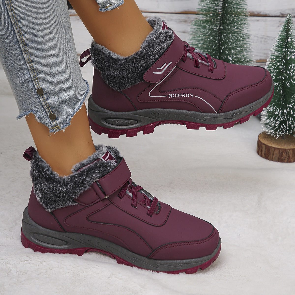 Bottes de Randonnée Doublure Polaire avec Semelle Antidérapante pour Femme - View 4