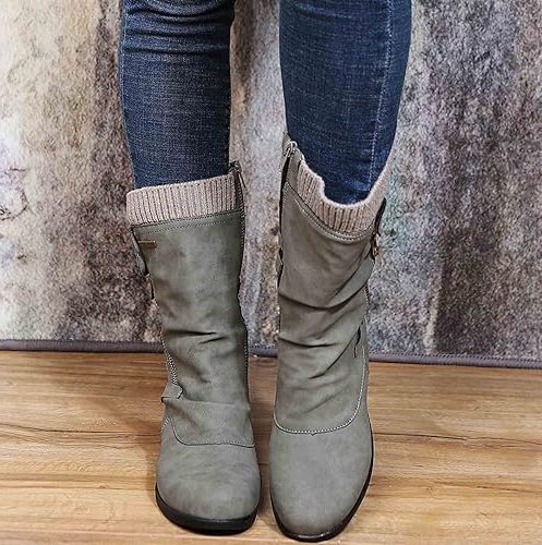 Bottes Fourrées Lacées pour Femme - Gris