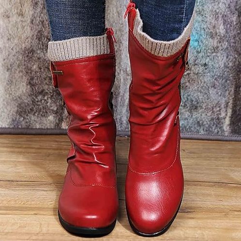 Bottes Fourrées Lacées pour Femme - Rouge