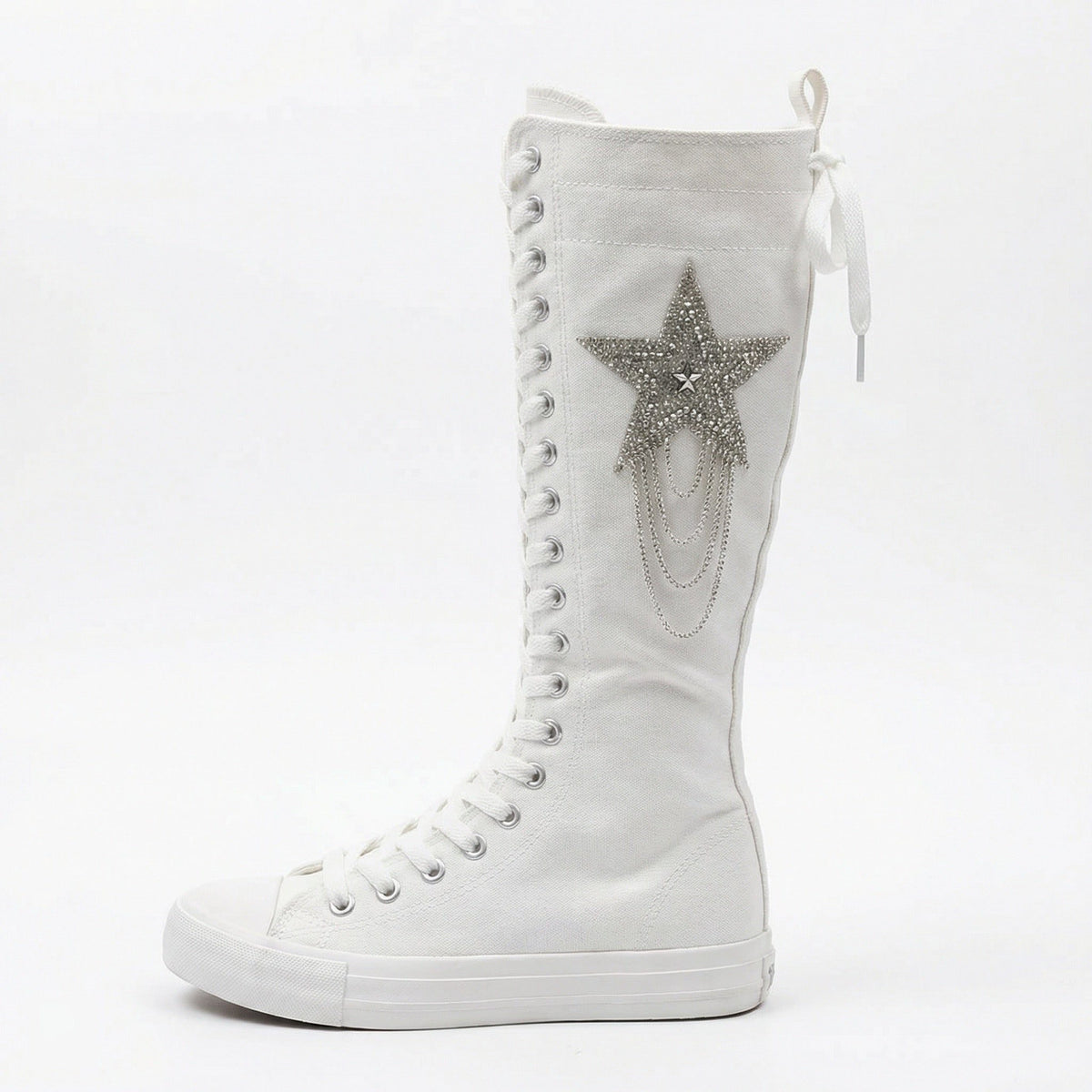 Bottes Lacées à Talon Bloc pour Femme - Blanc