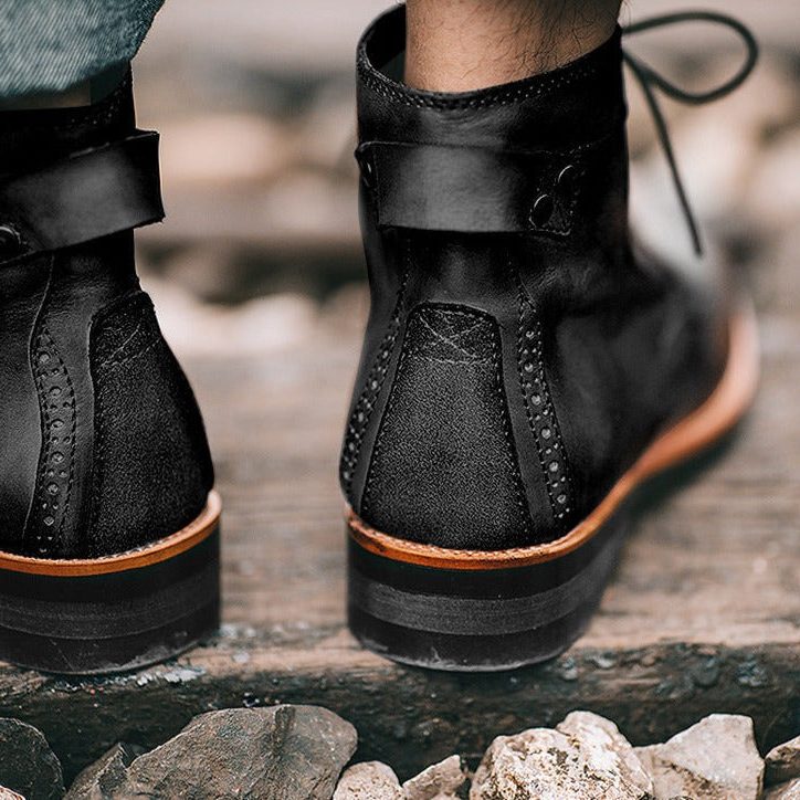 Bottes Lacées à Talons en Cuir Suédé pour Homme