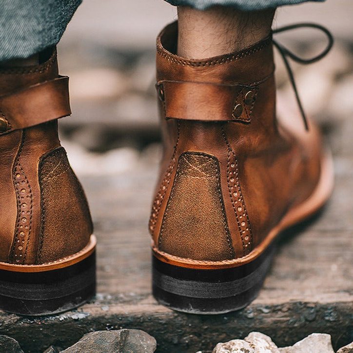 Bottes Lacées à Talons en Cuir Suédé pour Homme - View 3