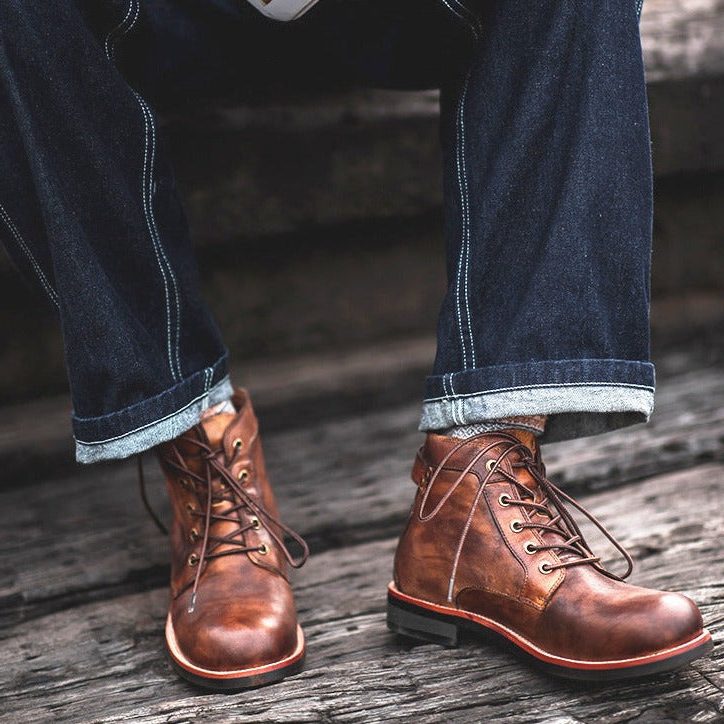 Bottes Lacées à Talons en Cuir Suédé pour Homme - View 4