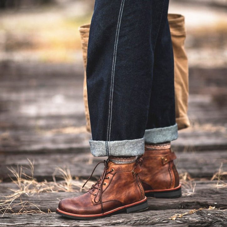Bottes Lacées à Talons en Cuir Suédé pour Homme - View 5