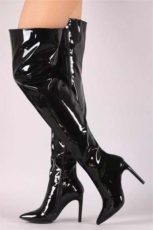 Bottes Montantes Bout Pointu Talon Aiguille pour Femme - Noir