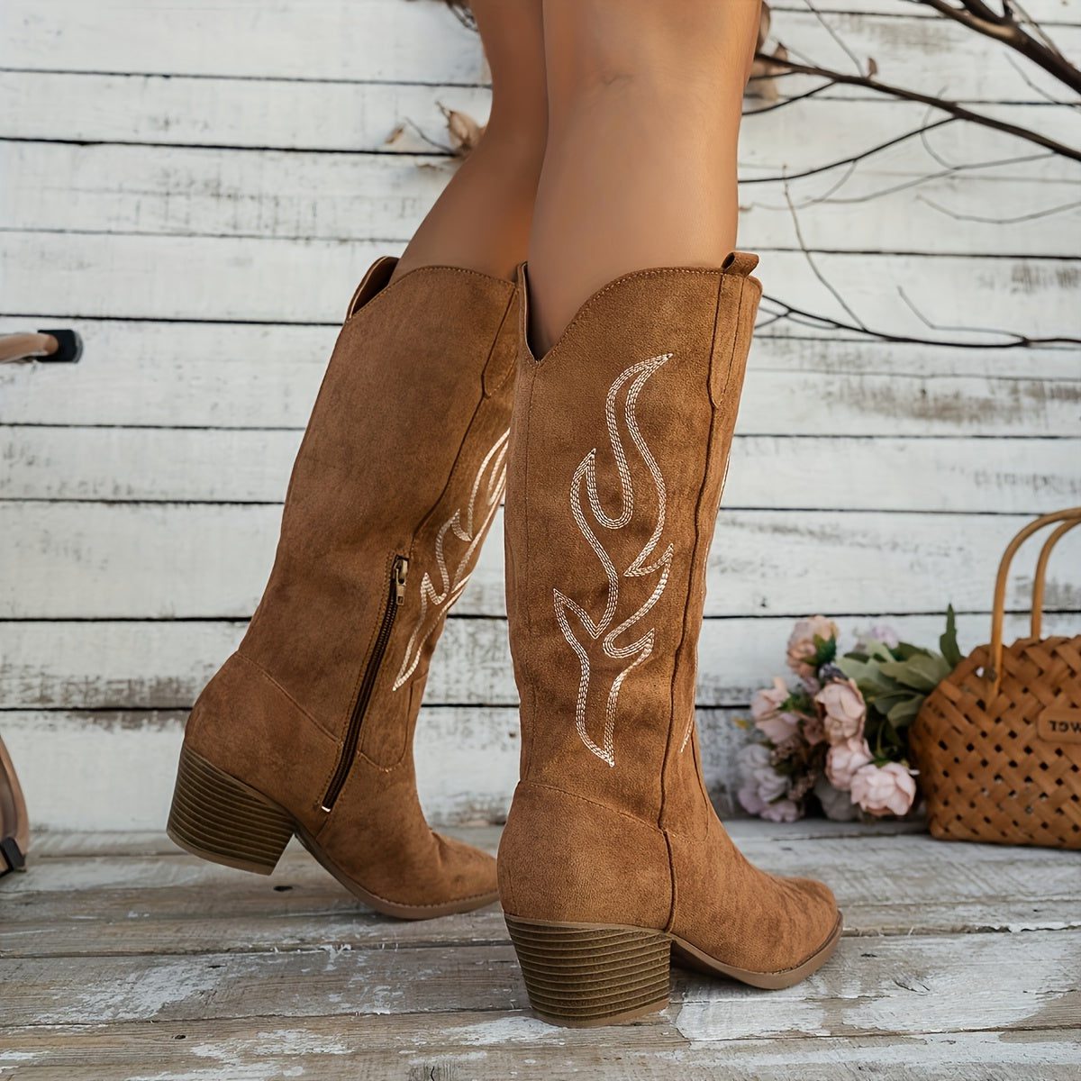 Bottines Cowboy Bout Pointu avec Talon Bloc pour Femme - View 5