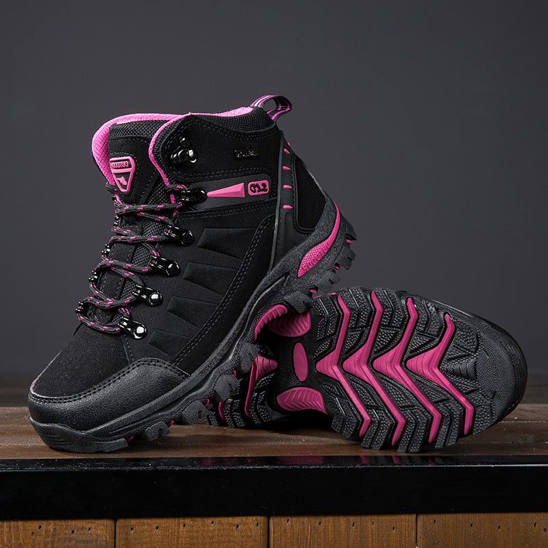 Bottines de Randonnée Lacées à Semelle Antidérapante pour Femme - Noir-Rouge