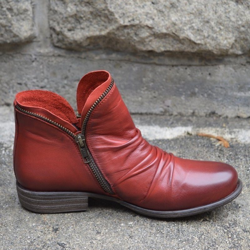Bottines à Fermeture Éclair pour Femme - Rouge