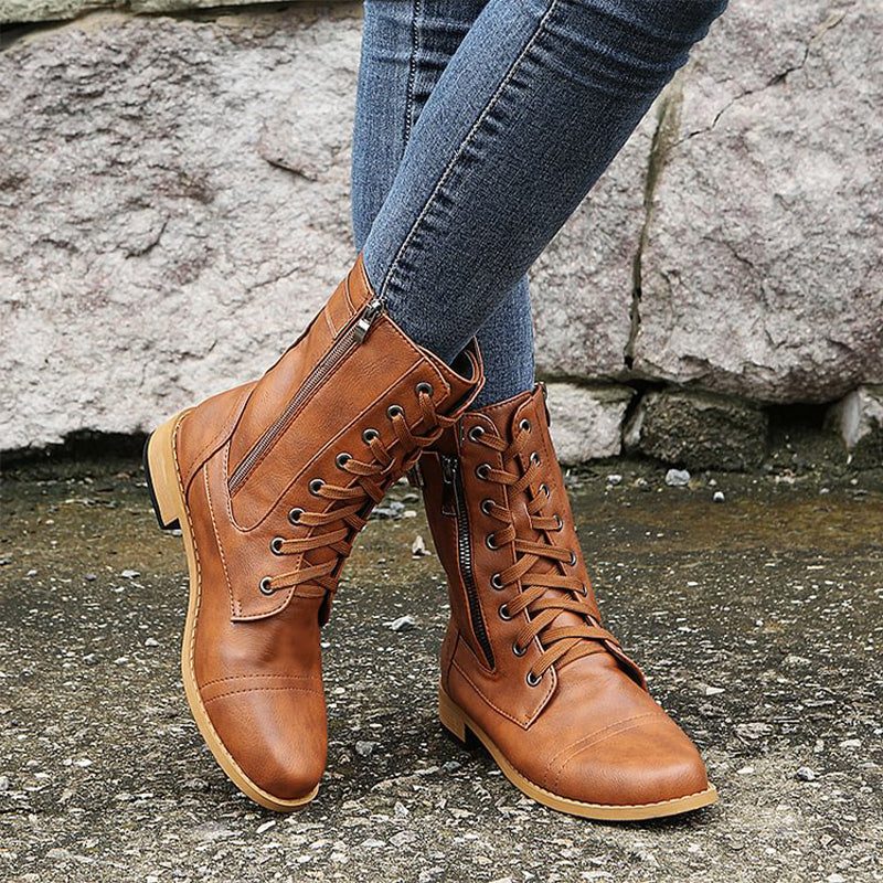 Bottines à Lacets avec Fermeture Éclair pour Femme - View 9