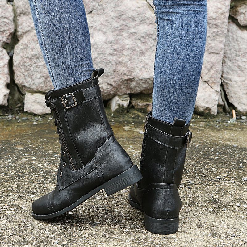 Bottines à Lacets avec Fermeture Éclair pour Femme - View 12